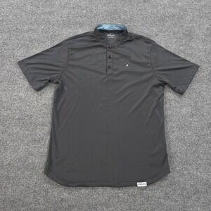 Primo Polo Shirt Mens Large Black Blade Collar Henley Performance Golf Golfing